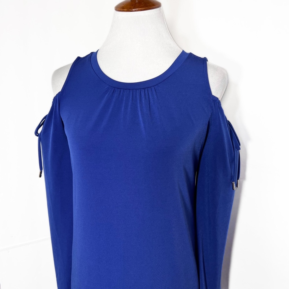 Michael Kors Royal Blue Cold Shoulder Tie Sleeve Knit Dress - Picture 4 of 12